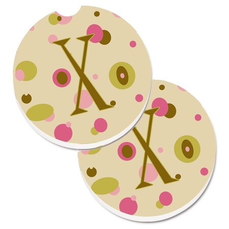 Carolines Treasures Letter x Initial Monogram Tan Dots Set of 2 Cup Holder Car Coaster CJ1004-XCARC